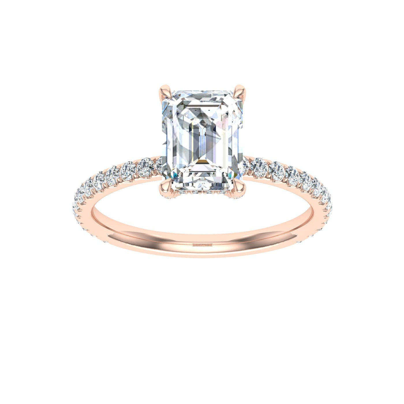 Stream  Emerald Cut Hidden Halo Moissanite Engagement Ring Rose Gold